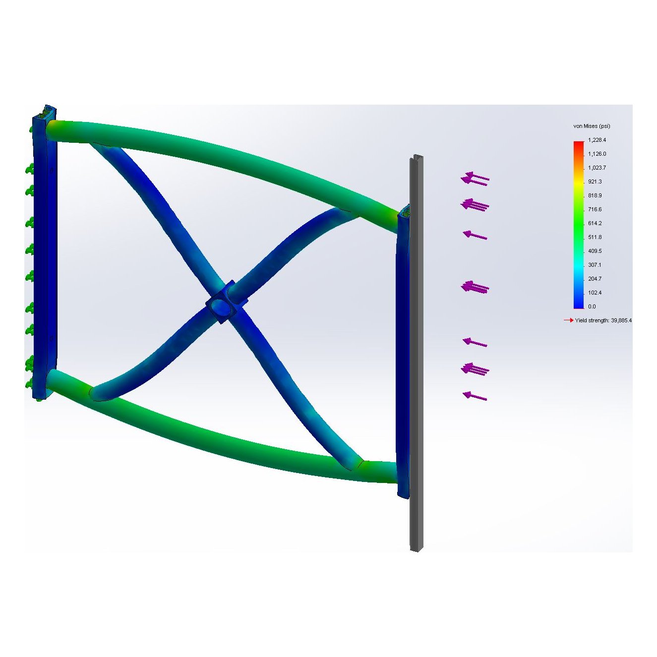 FEA von Mises stress plot of a tubular brace in compression